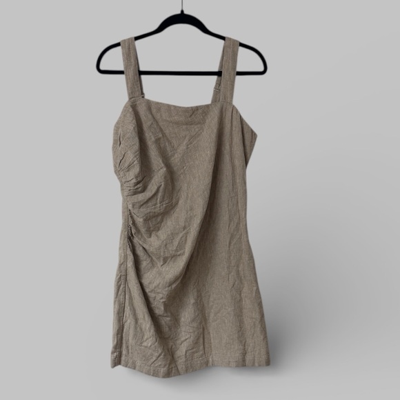 Abercrombie & Fitch Beige Linen-Blend Ruched Mini Dress - Picture 4 of 9